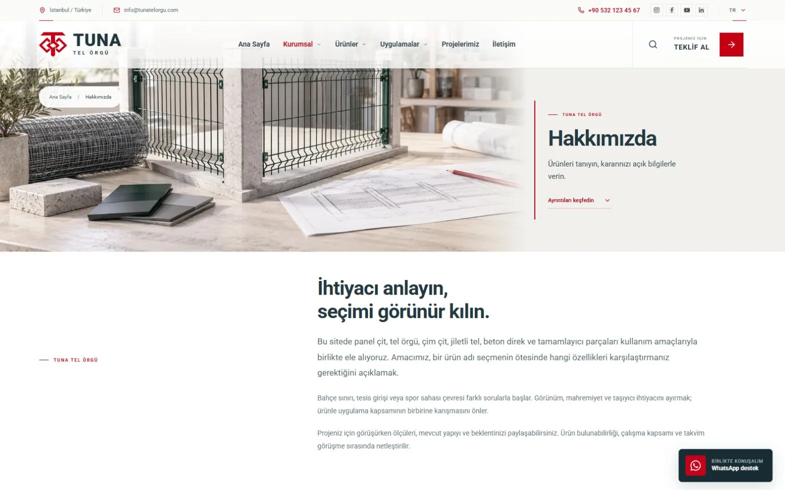 Hakkımızda sayfasında çevreleme ürünleri için seçim yaklaşımı
