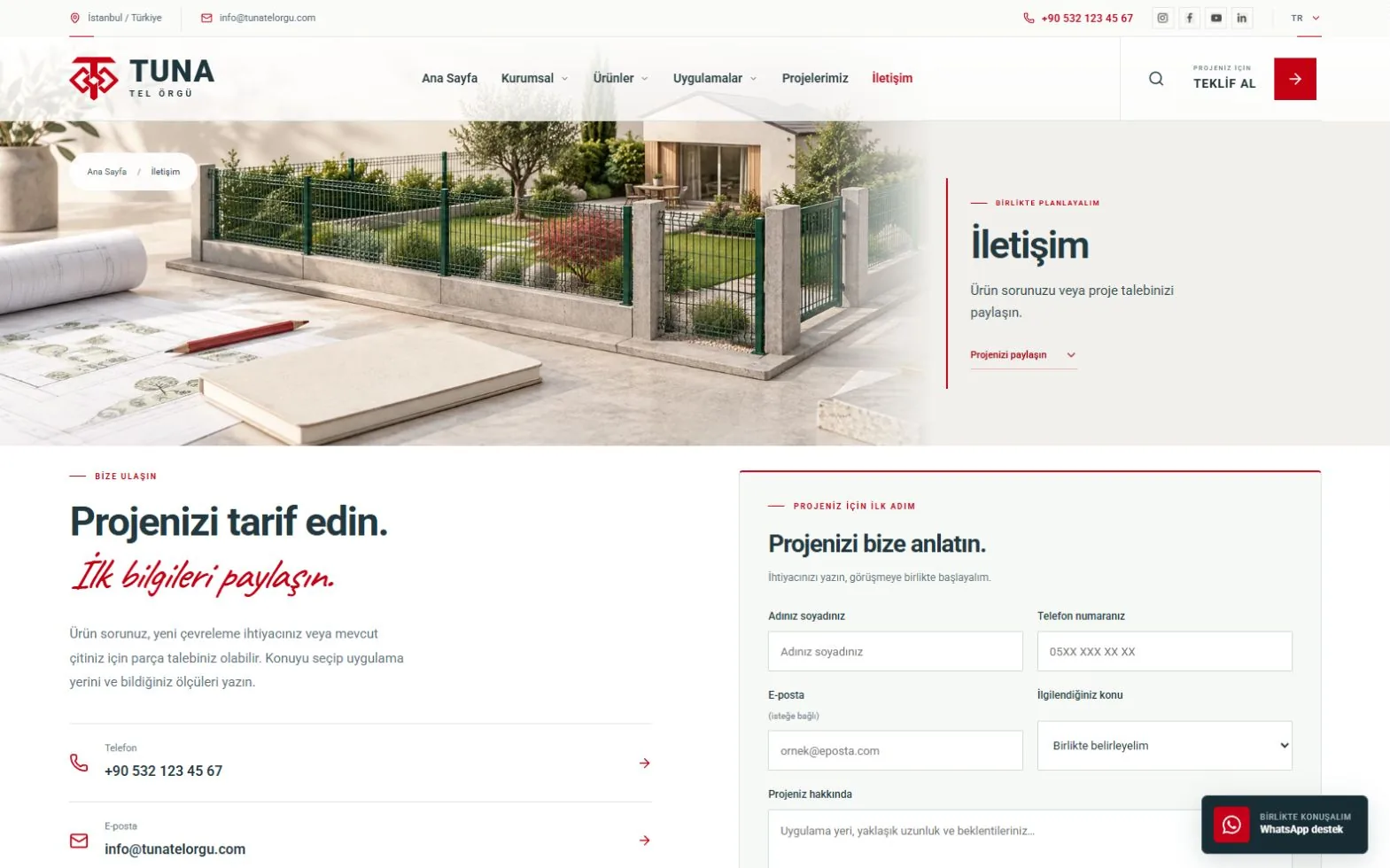 İletişim sayfasında proje talebi formu ve görüşme bilgileri