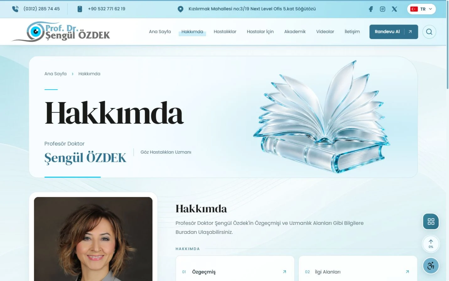 Şengül Özdek web sitesinin Hakkımda sayfası ve içerik bağlantıları