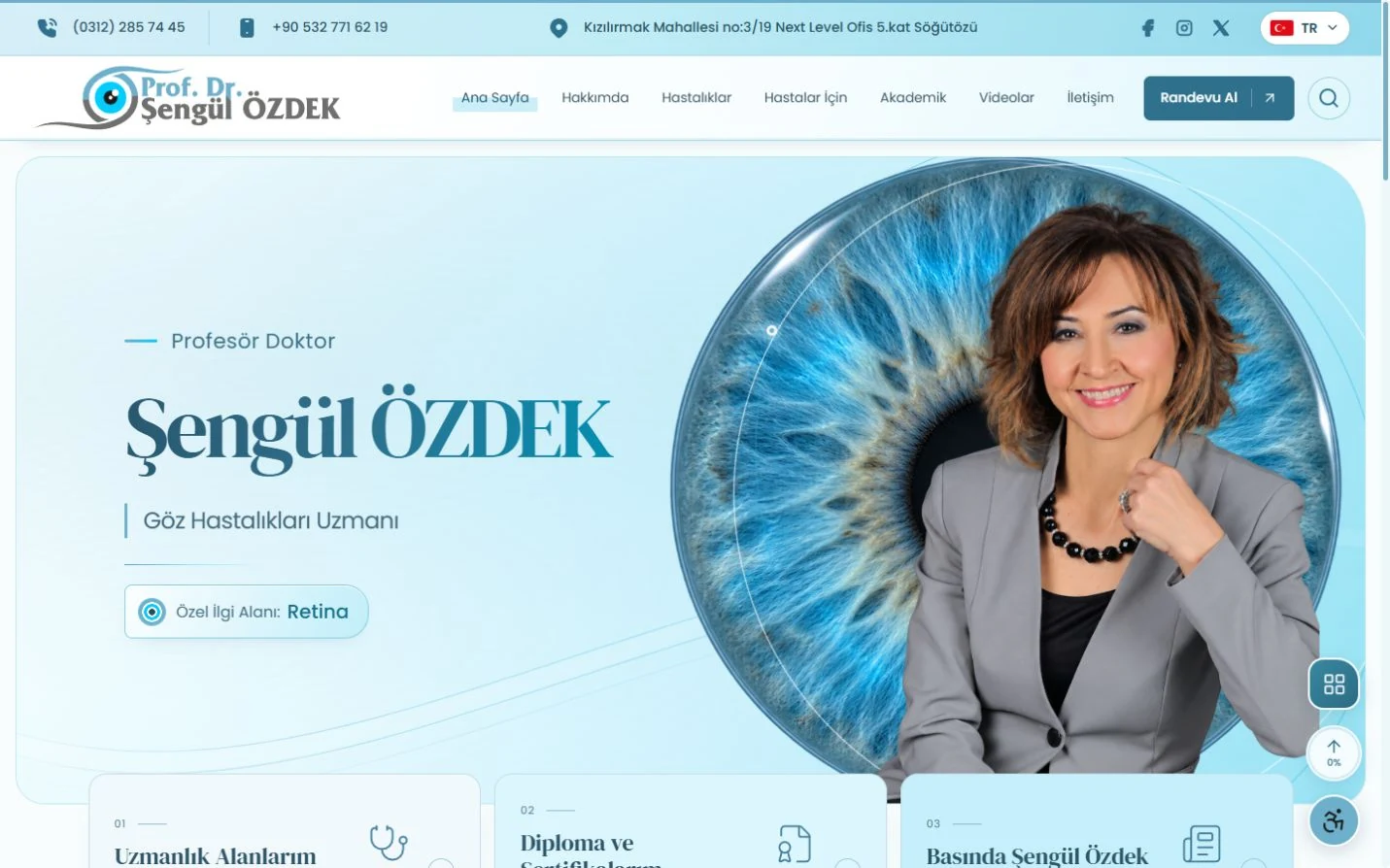 Prof. Dr. Şengül Özdek web sitesinin masaüstü ana sayfası