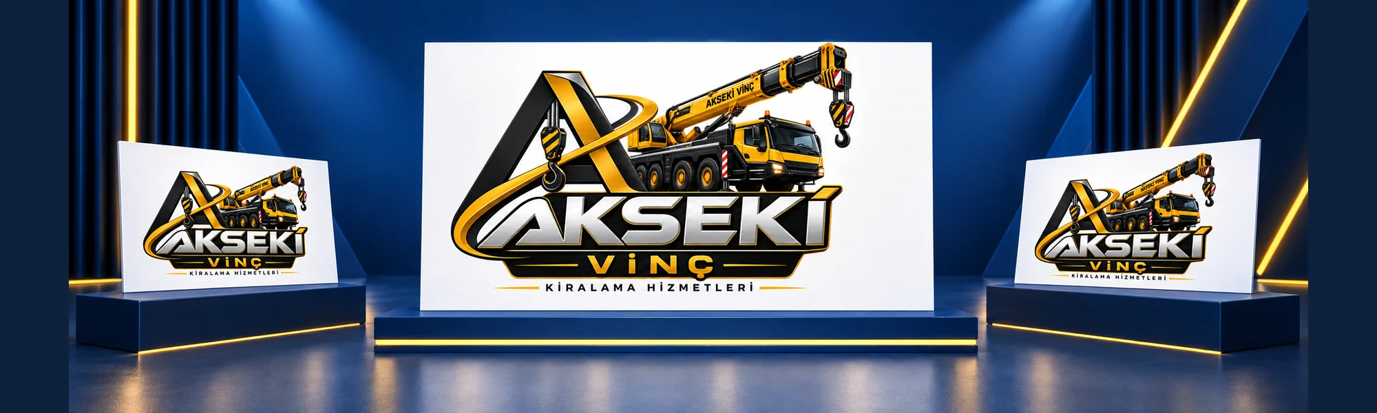 Akseki Vinç logo çalışmasının geniş pano ve baskı yüzeylerinden oluşan sunumu