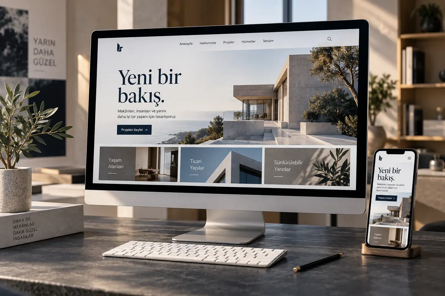 Masaüstü ekranında kurumsal web tasarımı ve çalışma masası